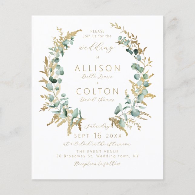 Rustic gold greenery Budget All In One Wedding (Front)