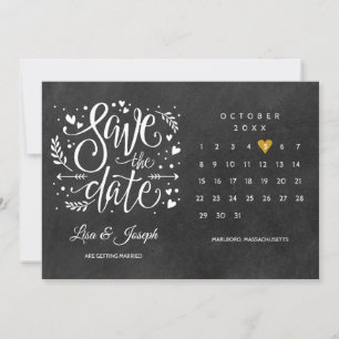 Rustic Gold Heart Calendar Save the Date Invitation