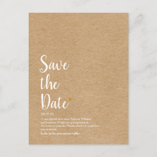 Rustic Gold Heart Script Save the Date Definition Postcard