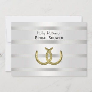Rustic Gold Horseshoes Silver Wht H Bridal Shower Invitation