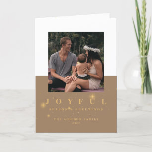 Rustic Gold Joyful 2 Photo Christmas Holiday Card