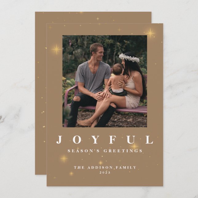 Rustic Gold Joyful Two Photo Christmas Holiday Card (Front/Back)