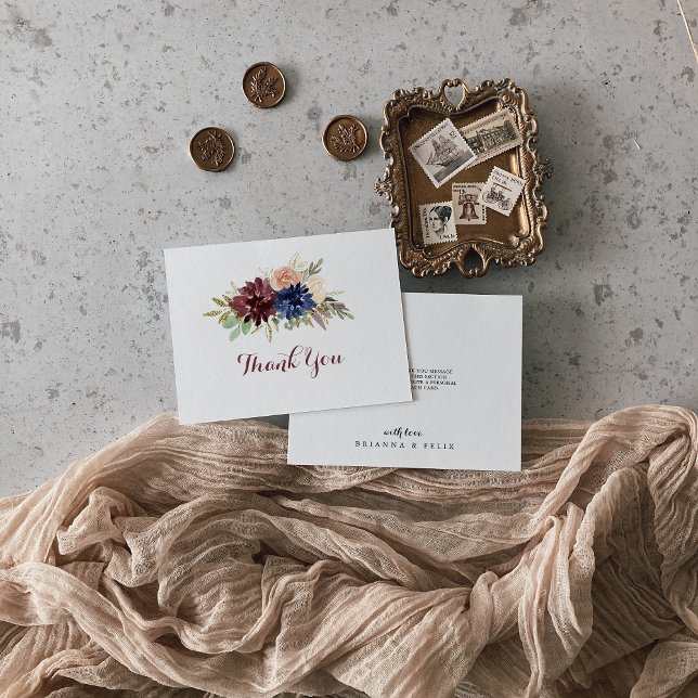 Rustic Gold Leaves Calligraphy Flat Wedding Thank You Card (Creator Uploaded)