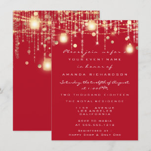Rustic Gold Lights Jar Red Wine Bridal Wedding Invitation