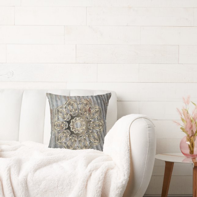 Rustic Gold Mandala Cushion (Couch)