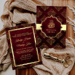 Rustic Gold Maroon Red Damask Muslim Wedding Invitation<br><div class="desc">Amaze your guests with this elegant wedding invite featuring faux gold foil accents and beautiful damask pattern with 'Bismillah' in Arabic calligraphy. Simply add your event details on this easy-to-use template to make it a one-of-a-kind invitation.</div>