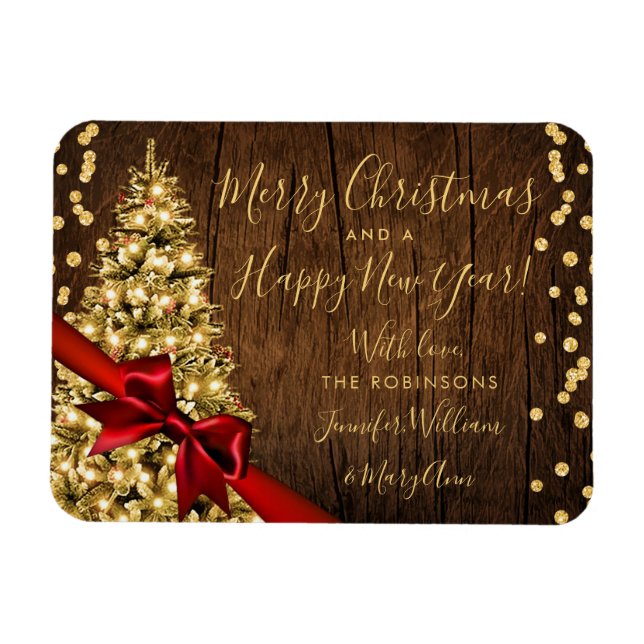 Rustic Gold Merry Christmas Non Photo Glitter Magnet (Horizontal)