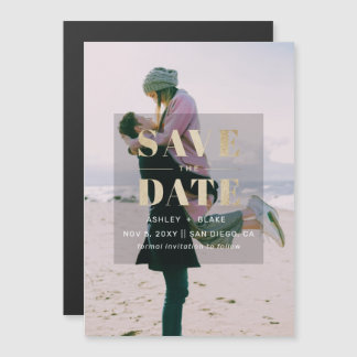 Rustic Gold Modern Minimalist Photo Save the Date Magnetic Invitation