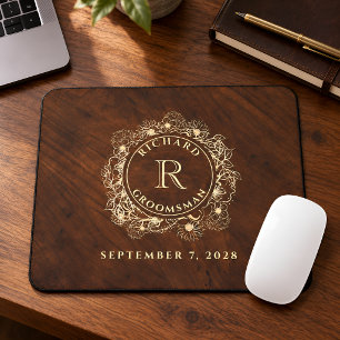 Rustic Gold Monogram Groomsman Mouse Mat