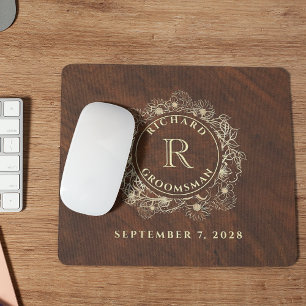 Rustic Gold Monogram Groomsman  Mouse Mat