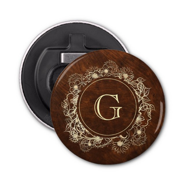 Rustic Gold Monogram Wedding Bottle Opener (Front)