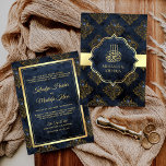 Rustic Gold Navy Blue Damask Muslim Wedding Invitation<br><div class="desc">Amaze your guests with this elegant wedding invite featuring faux gold foil accents and beautiful damask pattern with 'Bismillah' in Arabic calligraphy. Simply add your event details on this easy-to-use template to make it a one-of-a-kind invitation.</div>