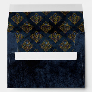 Rustic Gold Navy Blue Damask Wedding Envelope