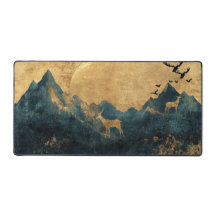 Rustic Gold & Navy Mountain Desk Mat