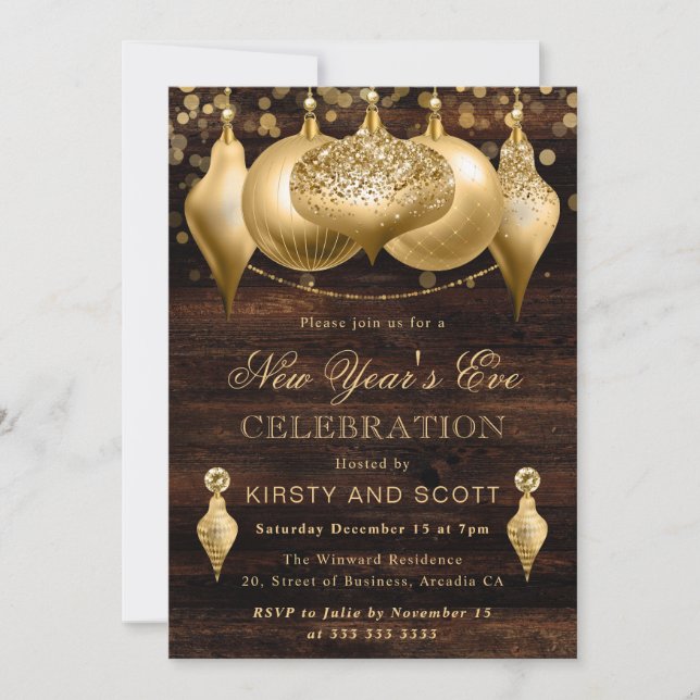Rustic Gold New Year’s Eve Party Invitation (Front)