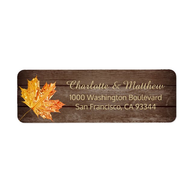 Rustic Gold Orange Leaf Wedding Return Address (Front)