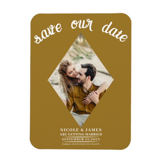 Rustic Gold Photo Wedding Save the Date Magnet (Vertical)