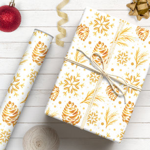 Rustic Gold Pine Cone Holiday Wrapping Paper