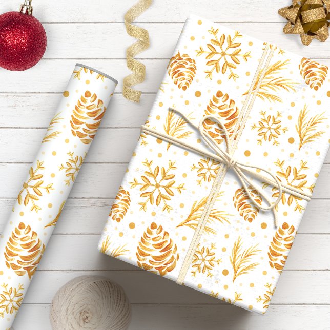 Rustic Gold Pine Cone Holiday Wrapping Paper (Creator Uploaded)