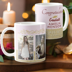 Rustic Gold Pink 2022 Graduate 2 Photo Graduation Coffee Mug