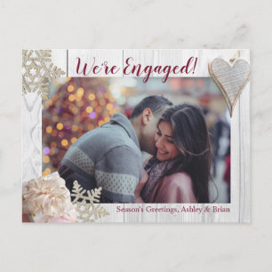 Rustic Gold Pink Christmas Holiday Engagement Announcement Postcard