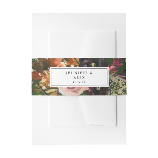Rustic Gold, Purple & Blush Pink Floral 2 v2 Green Invitation Belly Band (Front Example)