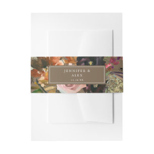 Rustic Gold Purple & Blush Pink Floral 2 v2b Taupe Invitation Belly Band
