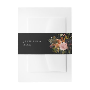 Rustic Gold, Purple & Blush Pink Floral 4 v2 Black Invitation Belly Band