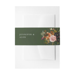 Rustic Gold, Purple & Blush Pink Floral 4 v2 Green Invitation Belly Band