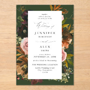 Rustic Gold, Purple, & Pink Floral 4 Green Acrylic Invitations