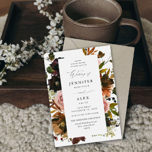 Rustic Gold, Purple, & Pink Floral 4-White Wedding Invitation