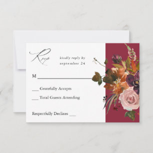 Rustic Gold, Purple & Pink Floral no Meal-Berry V2 RSVP Card
