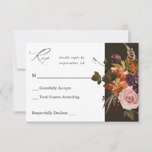 Rustic Gold, Purple & Pink Floral no Meal-Brown V2 RSVP Card