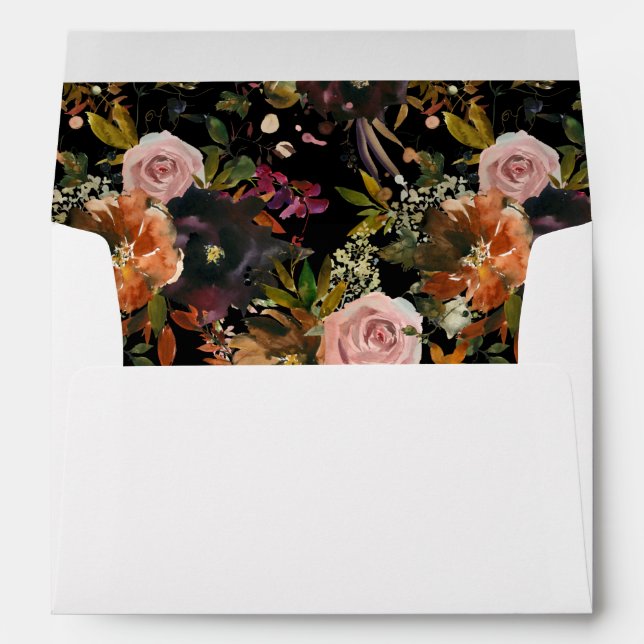 Rustic Gold, Purple, & Pink Floral V2- White/Black Envelope (Back (Bottom))