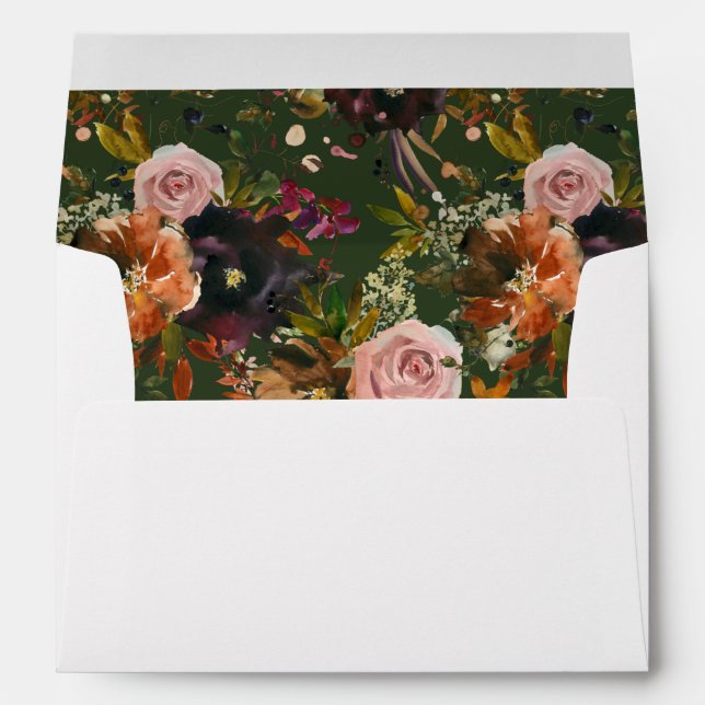 Rustic Gold, Purple, & Pink Floral V2- White/Green Envelope (Back (Bottom))