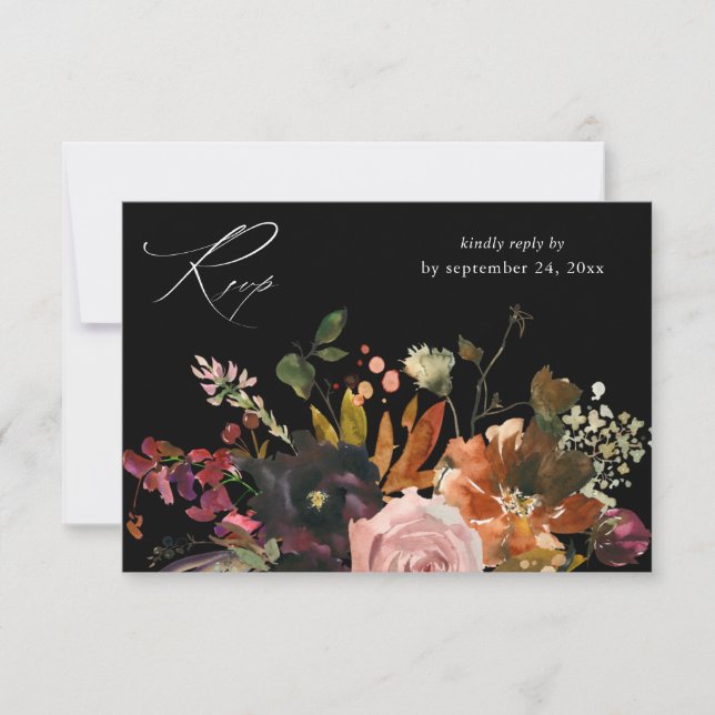 Rustic Gold, Purple & Pink Floral with Meal V2- BK RSVP Card (Front)