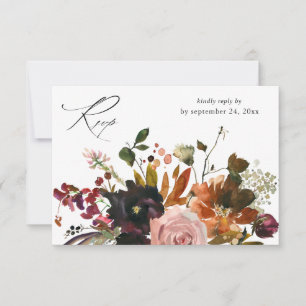 Rustic Gold, Purple & Pink Floral with Meal V2 RSVP Card