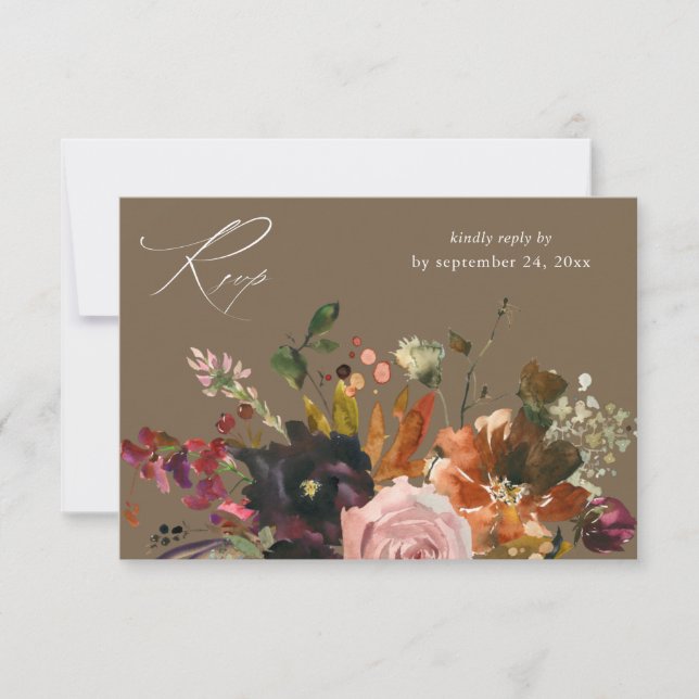 Rustic Gold, Purple & Pink Floral with Meal V2- TA RSVP Card (Front)