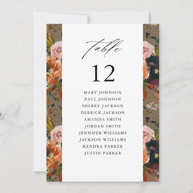 Rustic Gold, Purple Tau Table Number Seating Chart (Front)