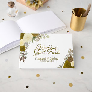 Rustic Gold Roses Elegant Floral Boho Chic Wedding Guest Book