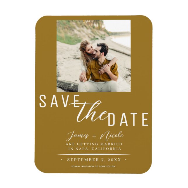 Rustic Gold Save the Date Photo Wedding Magnet (Vertical)