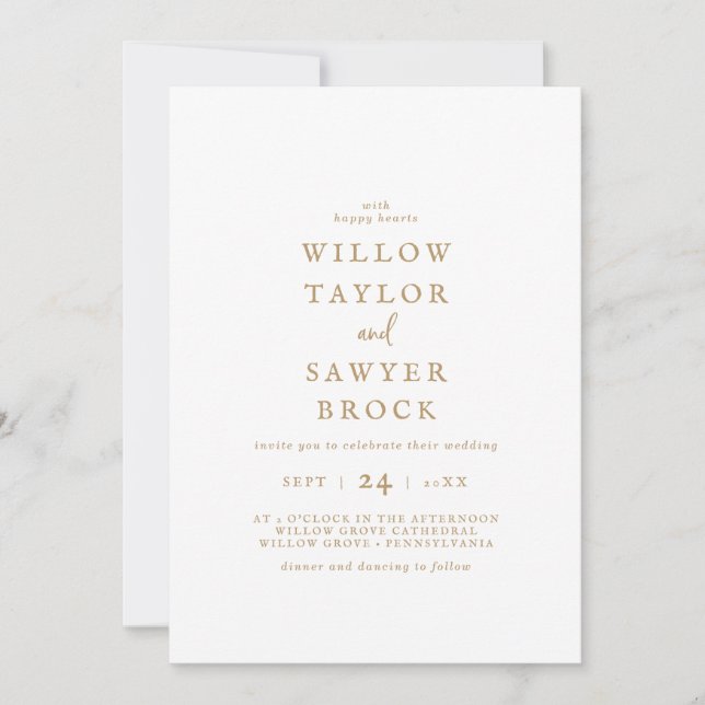 Rustic Gold Script Bold Names Wedding Invitation (Front)