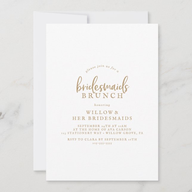 Rustic Gold Script Bridesmaids Brunch Invitation (Front)