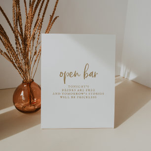 Rustic Gold Script Open Bar Sign