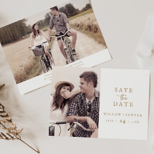 Rustic Gold Script Photo Save The Date