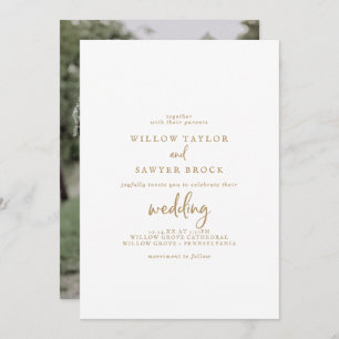 Rustic Gold Script Photo Wedding Invitation