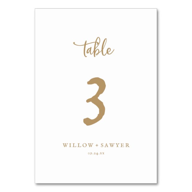Rustic Gold Script Table Number (Front)