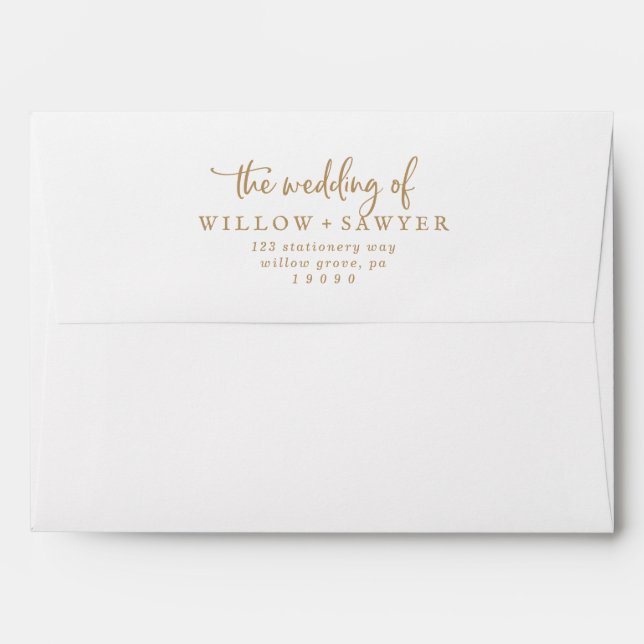 Rustic Gold Script Wedding Invitation Envelope (Back (Top Flap))