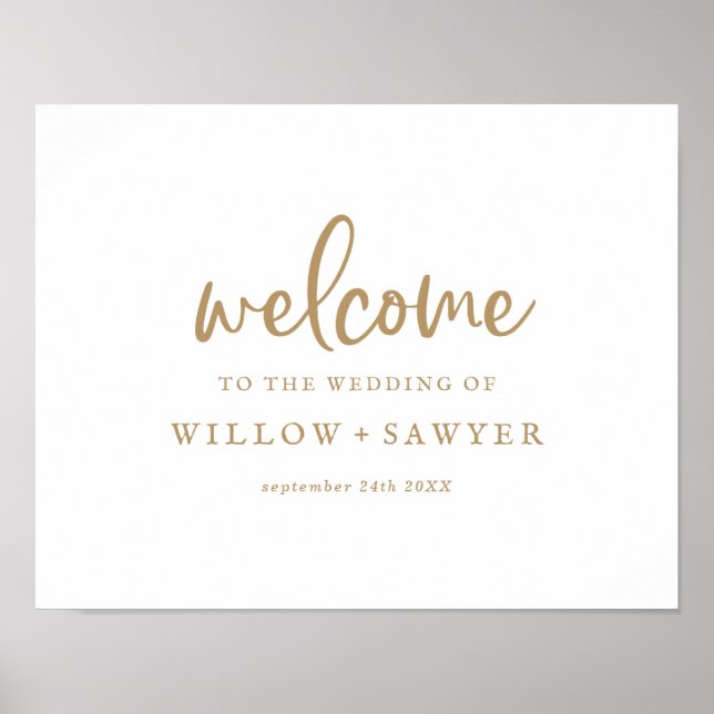 Rustic Gold Script Wedding Welcome Poster (Front)