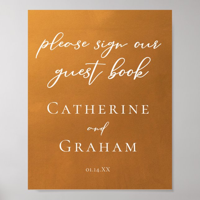 Rustic Gold Sign Our Wedding Guest Book Poster (Front)